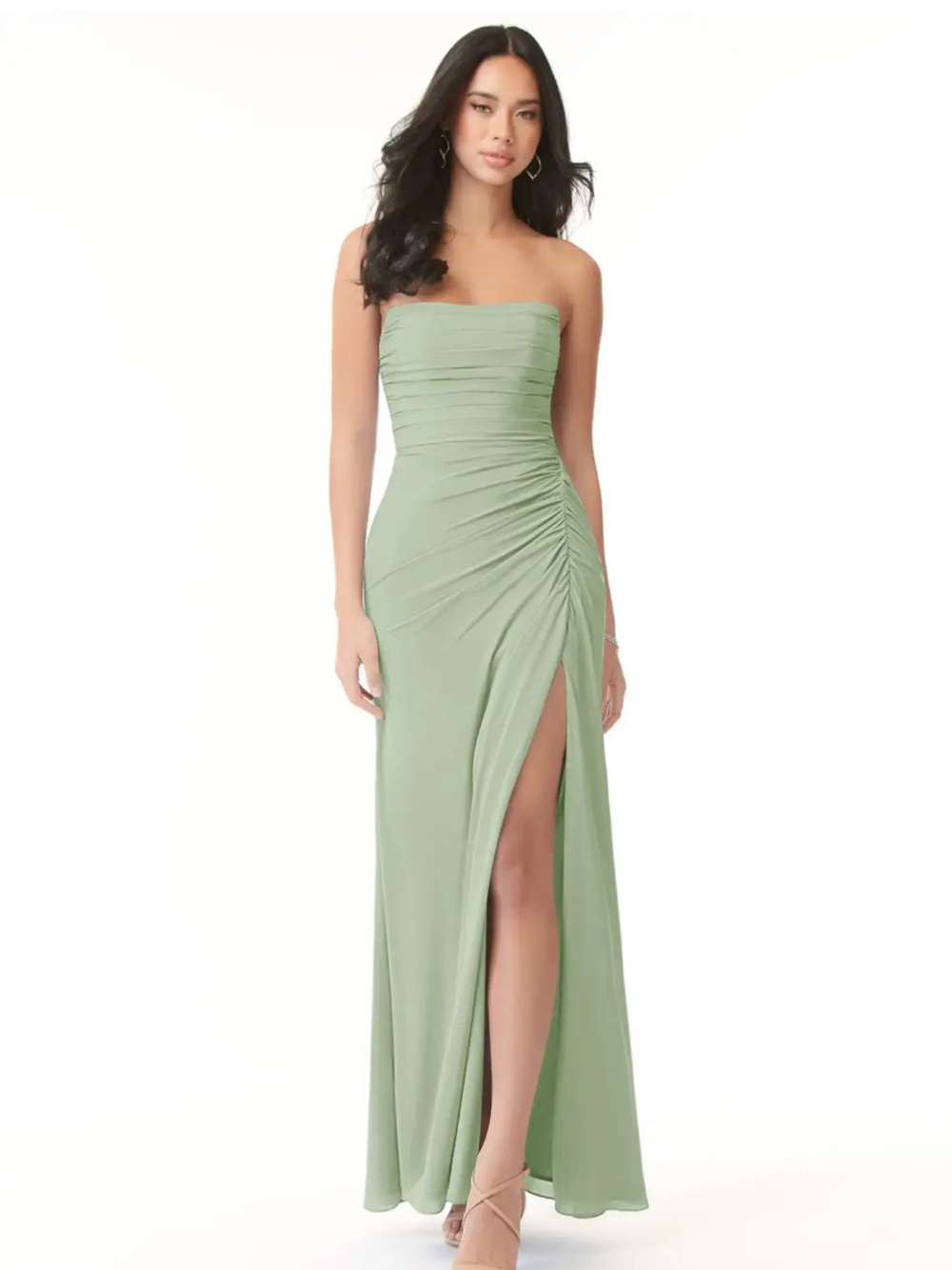 Azazie Strapless Ruched Side-Slit Maxi Dress - Sage